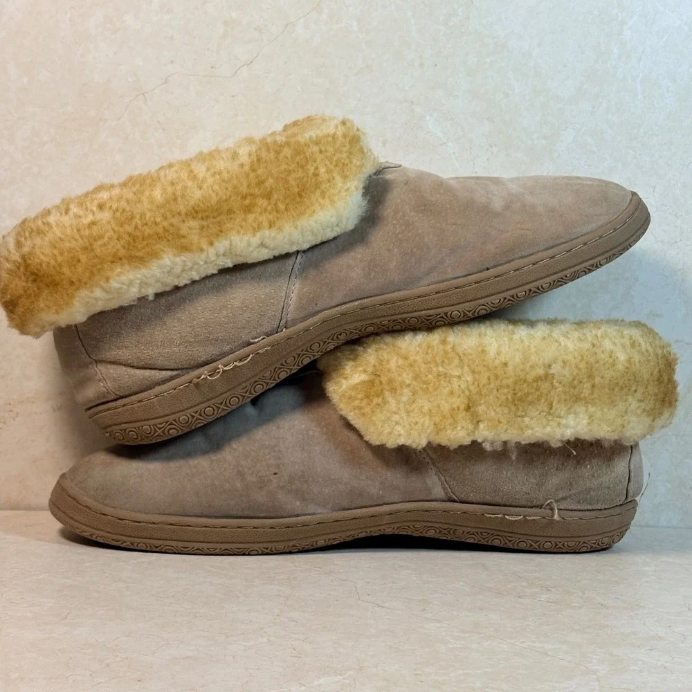 Old Friend Men's Suede Sheepskin Lined Moccasin Slippers Boots Tan M13 Cozy Warm